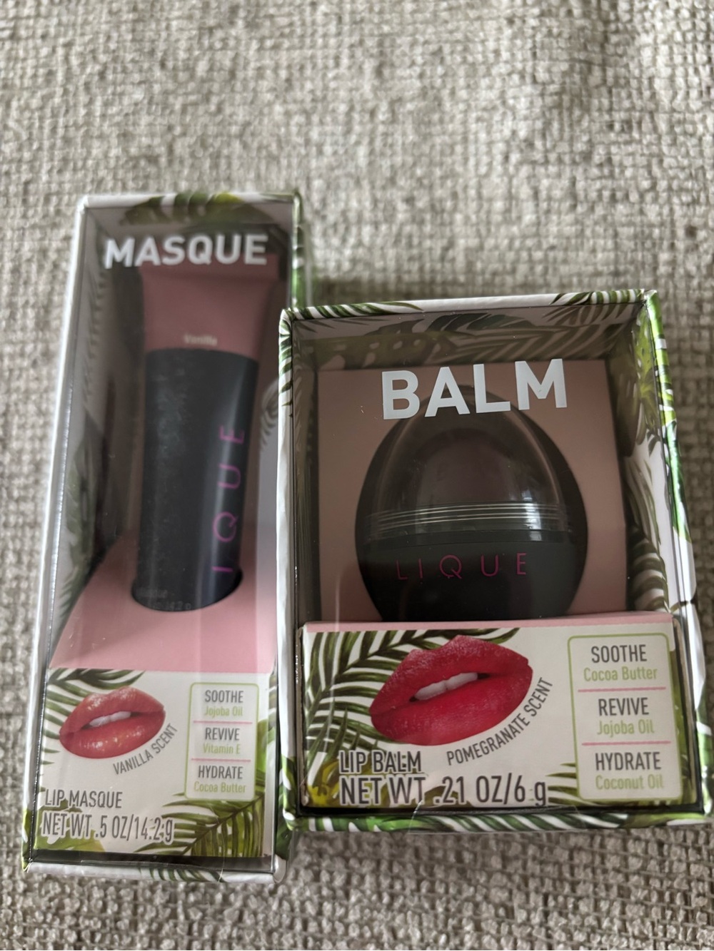 NIB Lique Pomegranate Lip Balm & Vanilla Lip Masque Set